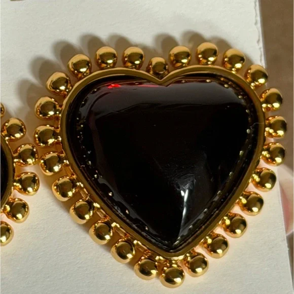 Tory Burch Gold and dark Burgundy logo  Heart Earrings - Picture 6 of 9